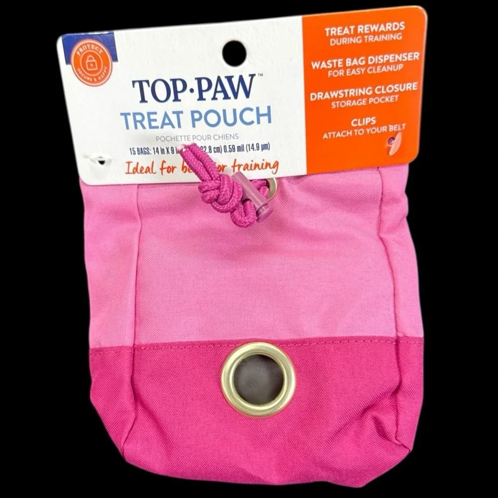 Top Paw Treat Training Pouch Bag Pink‎ Draw String Belt Clip Waste Bag Dispenser